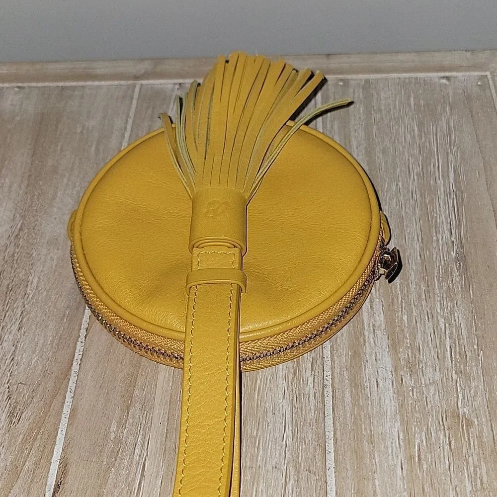 Breitling Travel Watch Case Bag Pouch Yellow Leather Round Wristlet Fringe